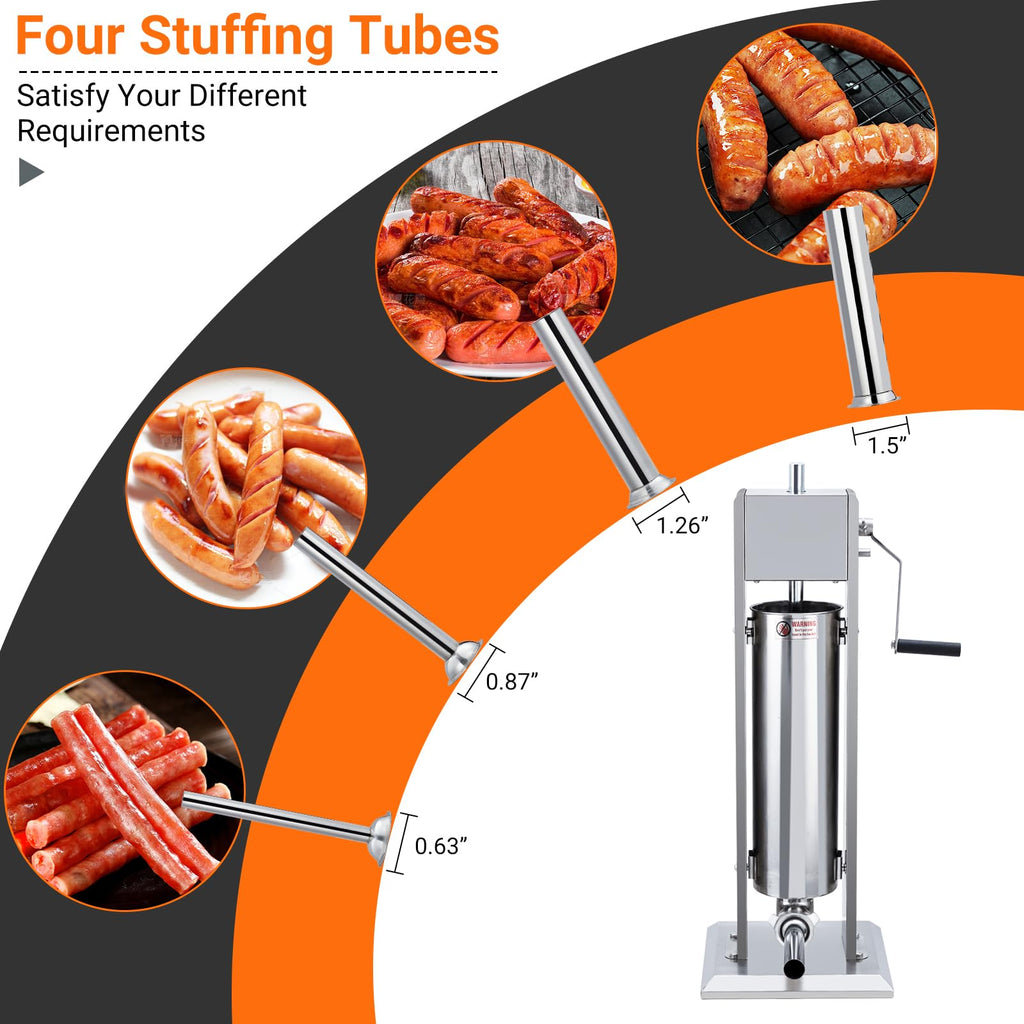 Manual Stainless Steel Sausage Stuffer with 4 Stuffing Tubes T5855
