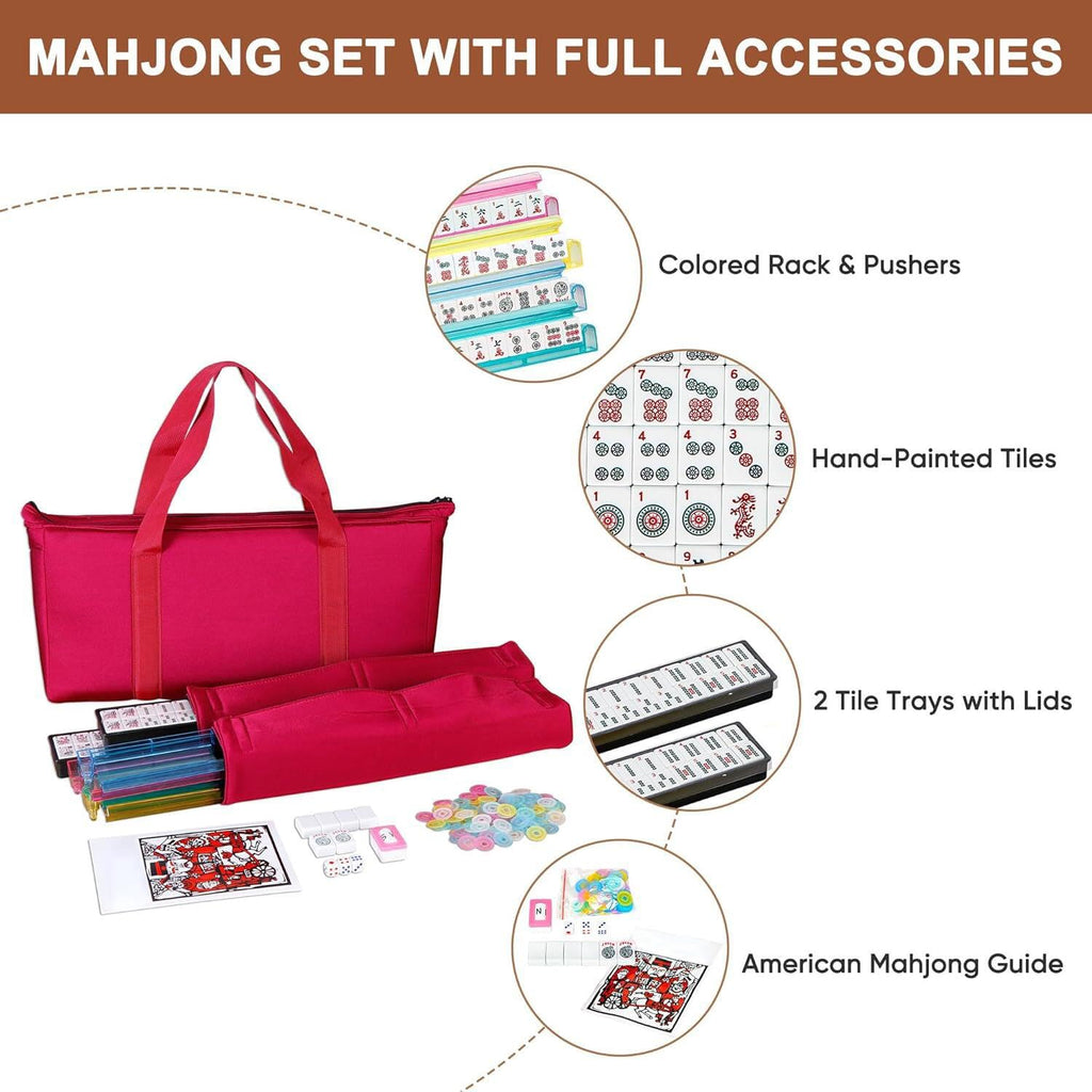 166 Tiles Mahjong Set with Racks Pushers Bag T143032