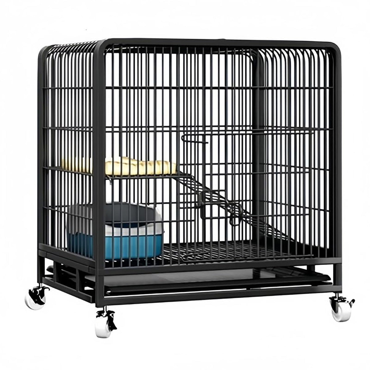 Black Metal Cat Cage with Locking Wheels X766545