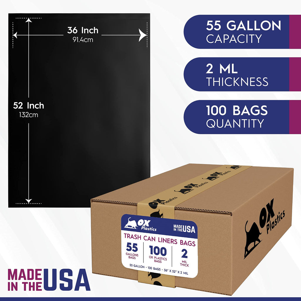 55 Gallon 2 MIL 100 Count Black Trash Bag Z23858