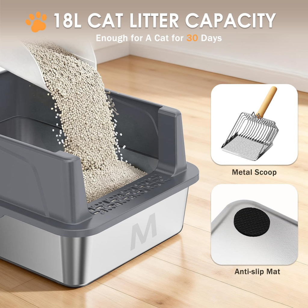 Stainless Steel High Sided Litter Box with Scoop G888