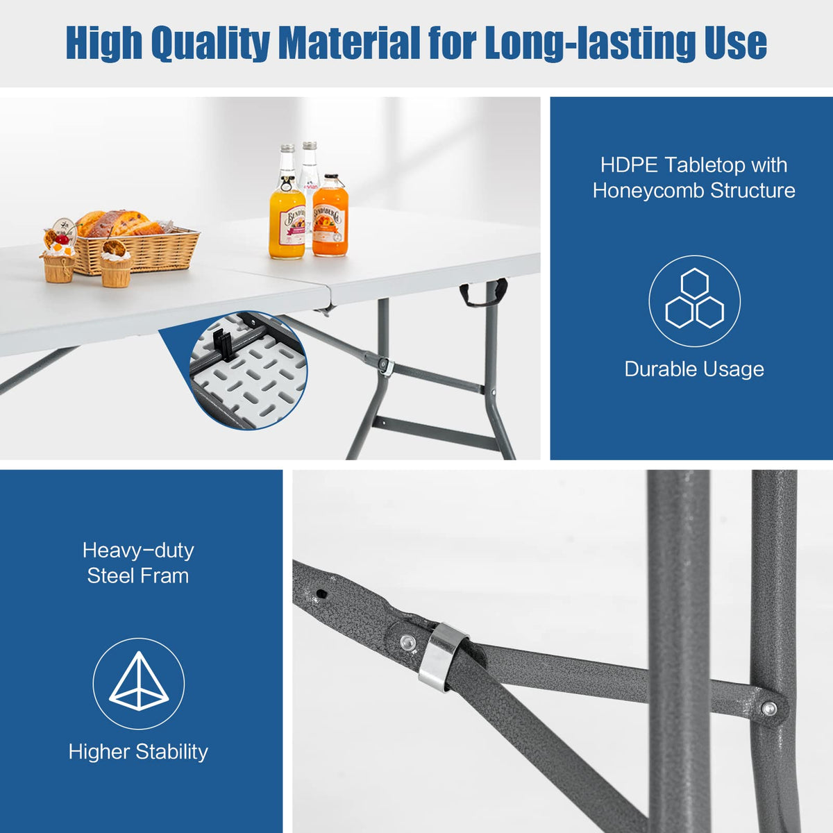 6FT Portable Folding Picnic Table with Handle S430