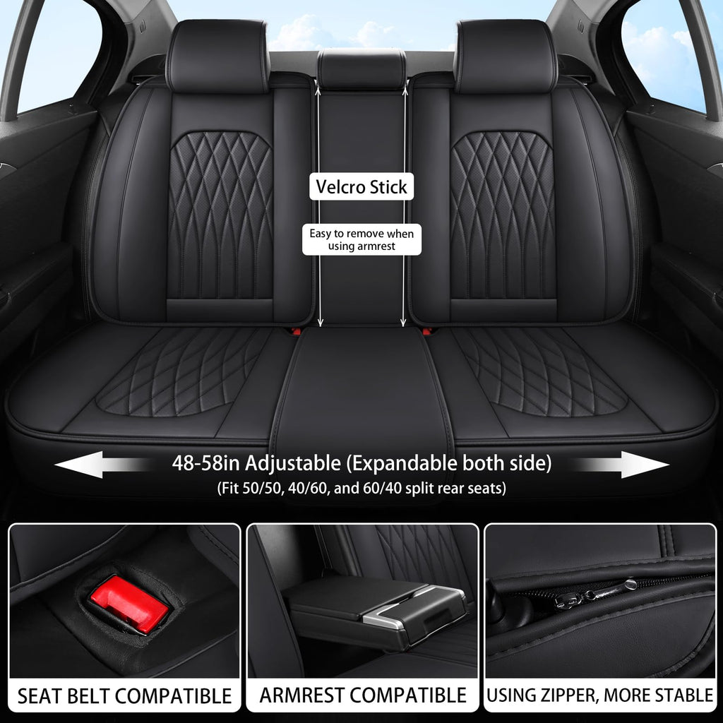 Black Faux Leather Car Seat Cover Full Set R90204