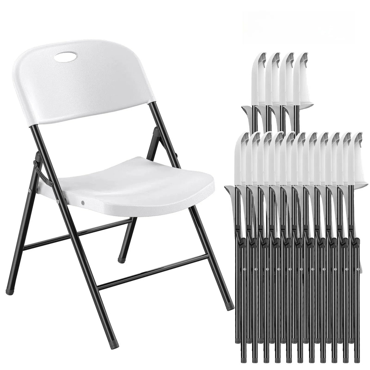 Heavy Duty Plastic Folding Chair with Steel Frame, White, 16 Pack S468
