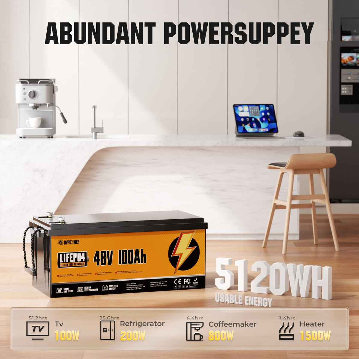 48V 100Ah LiFePO4 Battery with 100A BMS P334496