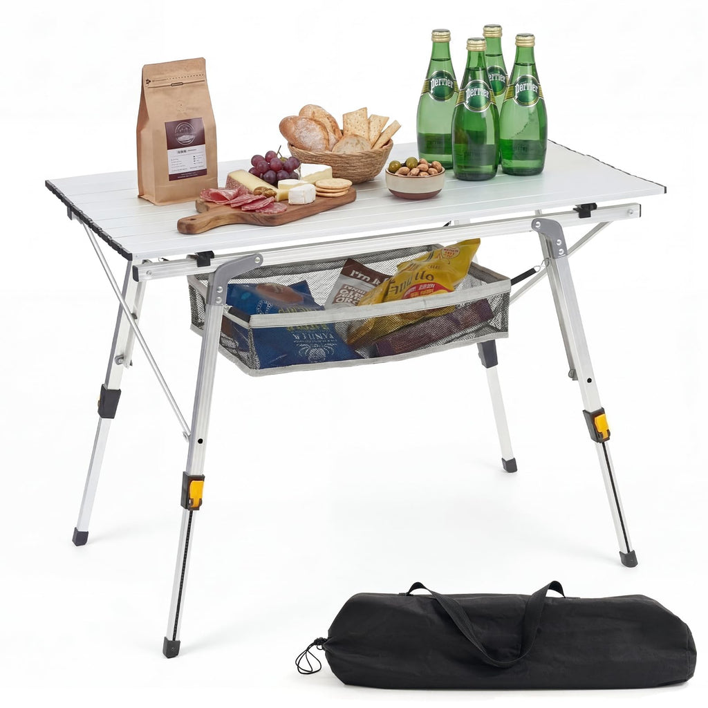 Camping Table Portable Foldable with Adjustable Legs & Storage Layer O557