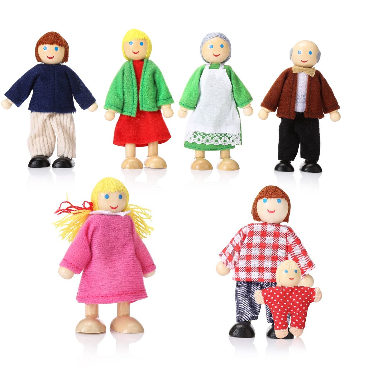 Wooden Dollhouse People Set of 7 Mini Dolls J612165