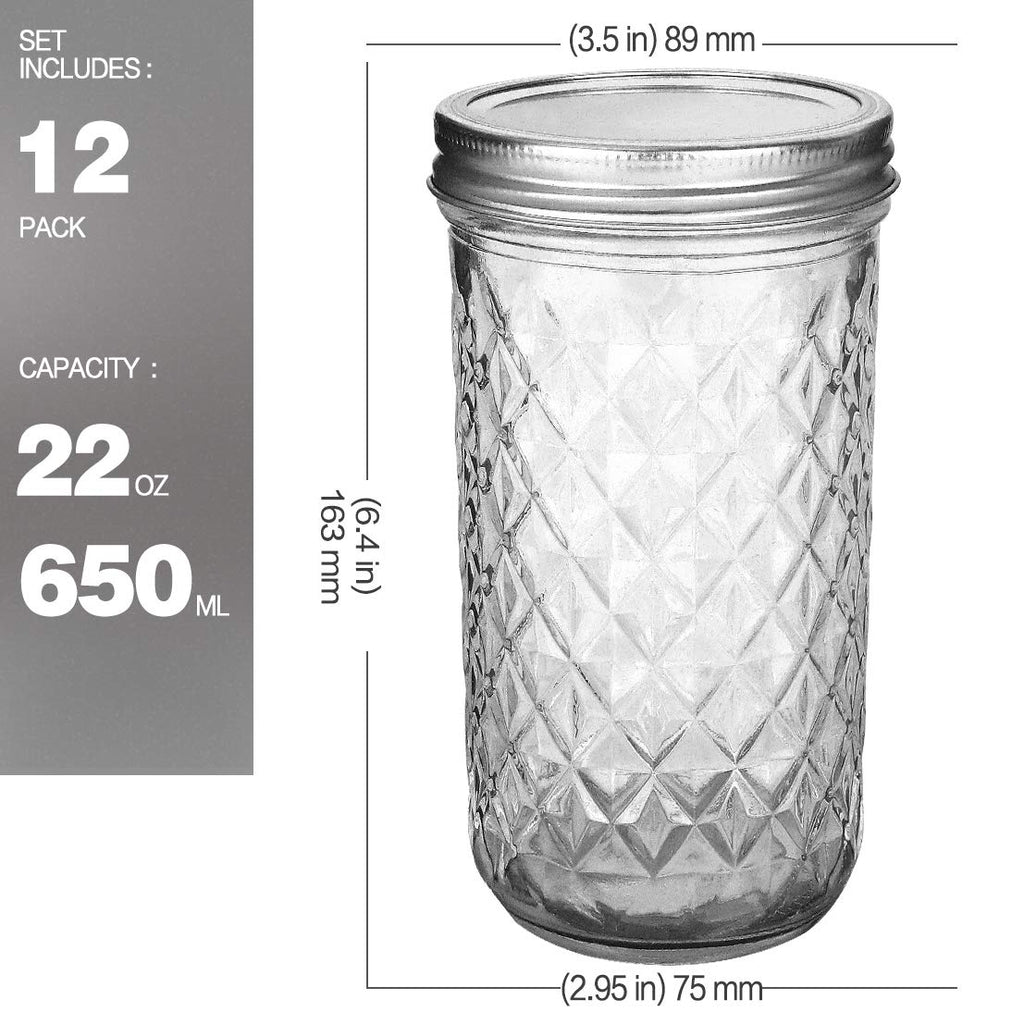 22 oz Wide Mouth Mason Jars with Lids and Bands D531