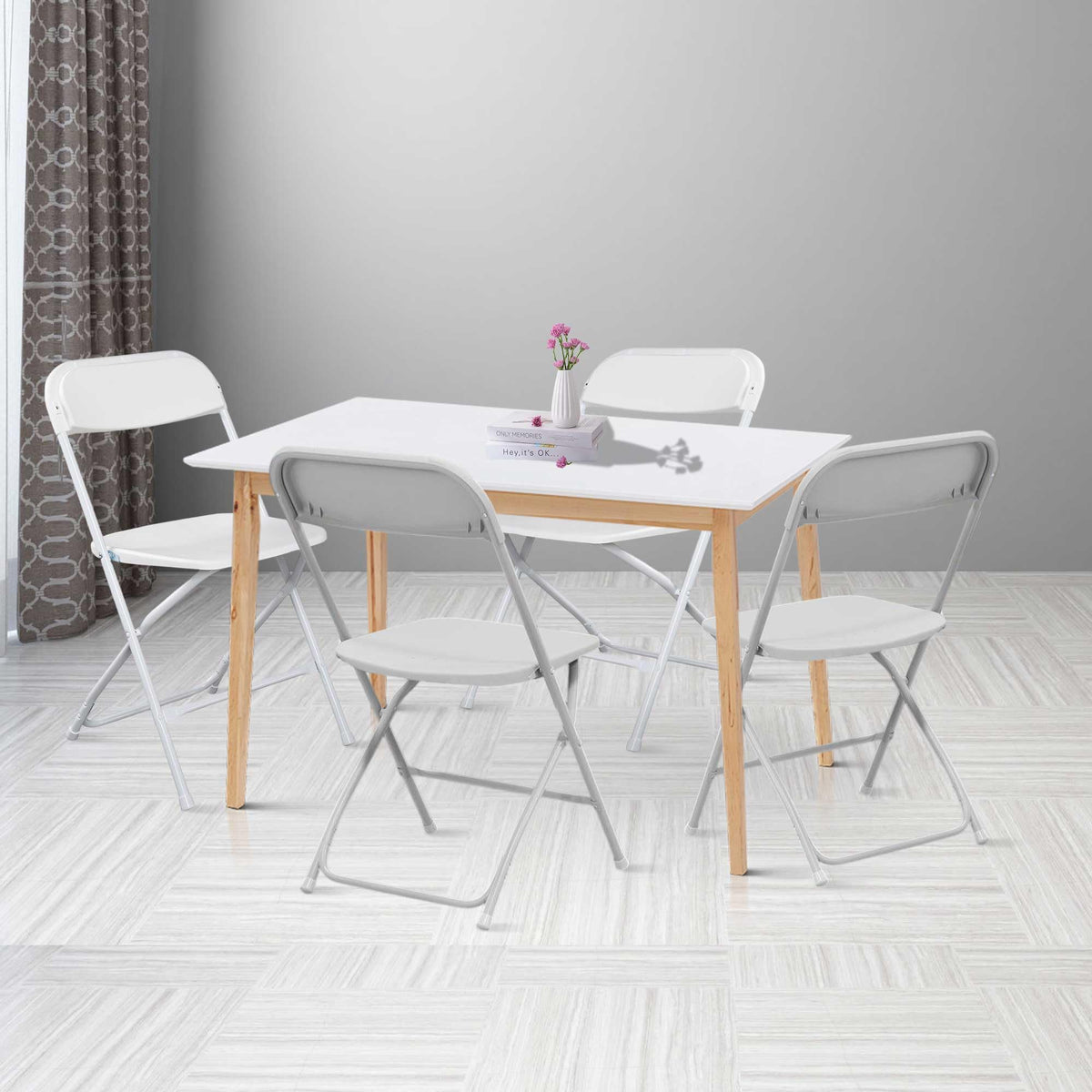 10 Pack White Plastic Folding Chairs with Steel Frame T67898