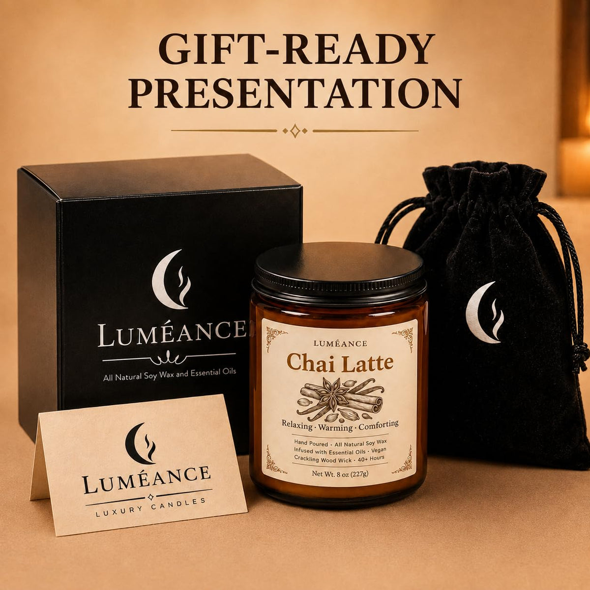 Chai Latte Scented Candle, 8 oz, Soy Wax, Crackling Wood Wick R604685