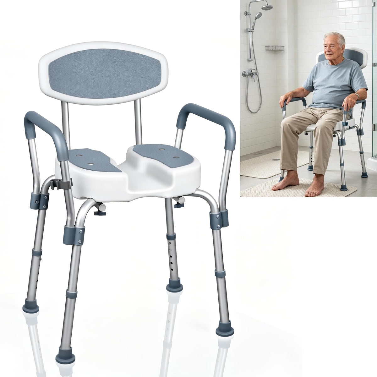 Height Adjustable Shower Chair with Padded Armrests X7241