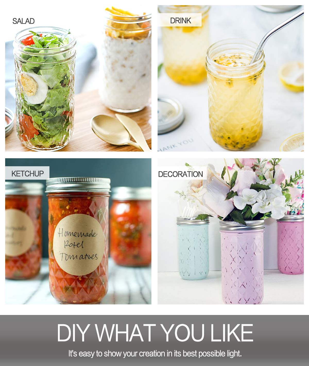 22 oz Wide Mouth Mason Jars with Lids and Bands D531