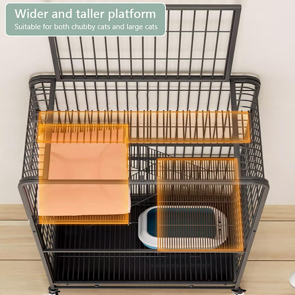 Black Metal Cat Cage with Locking Wheels X766545