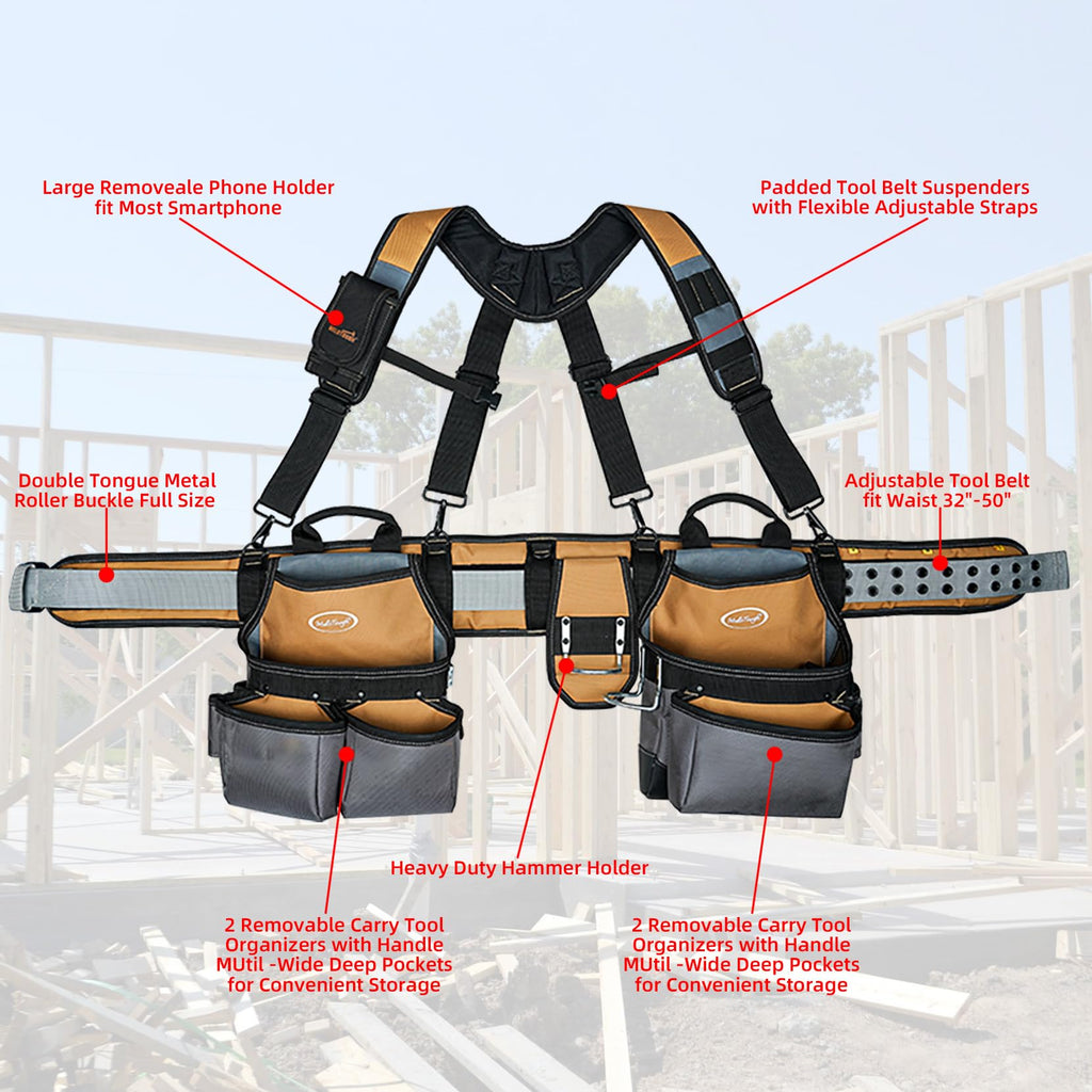 Khaki 28-Pocket Tool Belt and Suspenders I249859