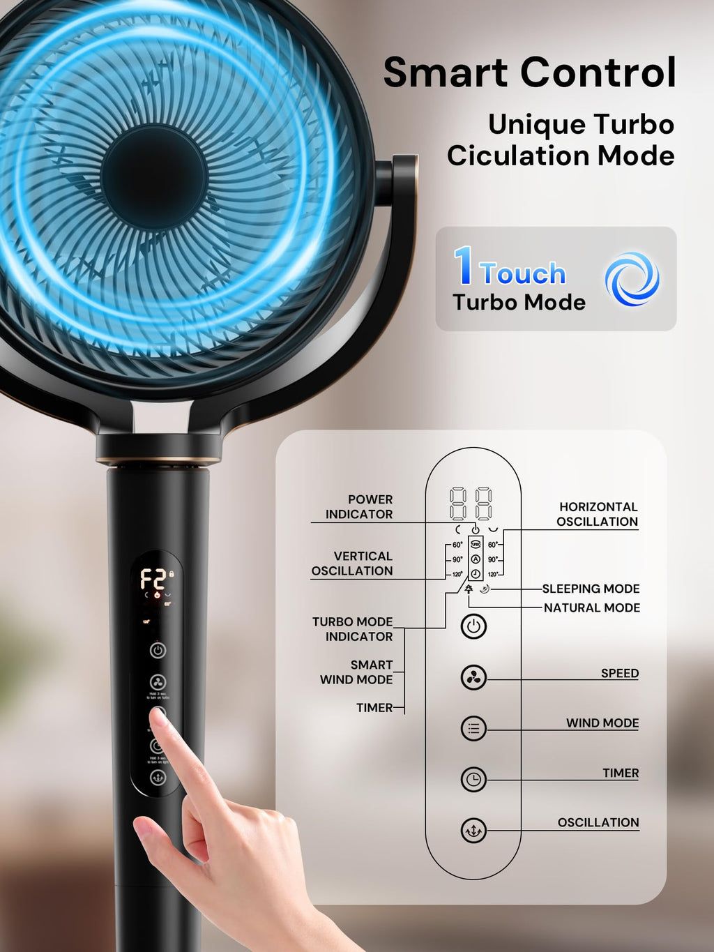 Black Adjustable Pedestal Fan with Oscillation I34314
