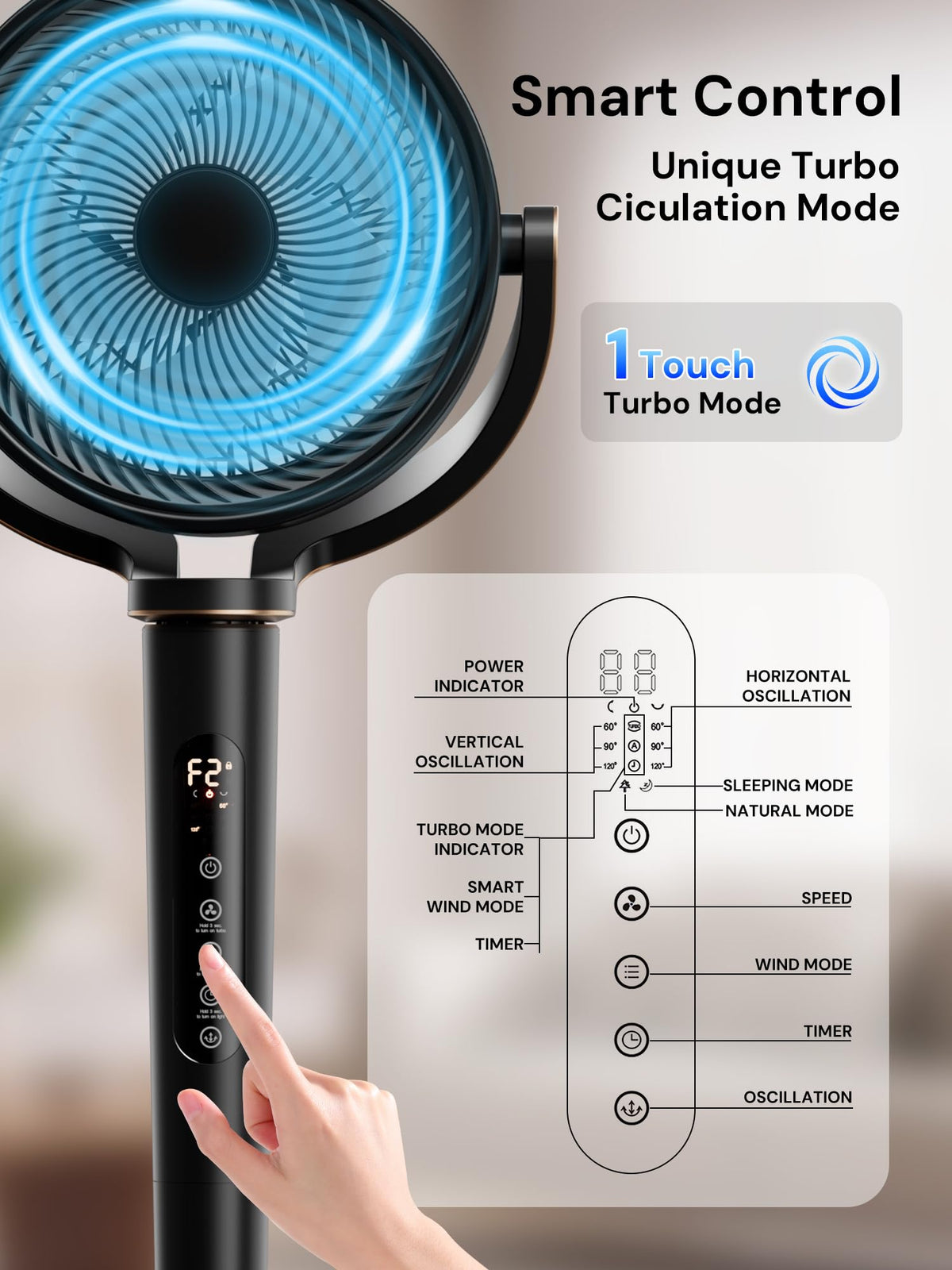 Black Adjustable Pedestal Fan with Oscillation I34314