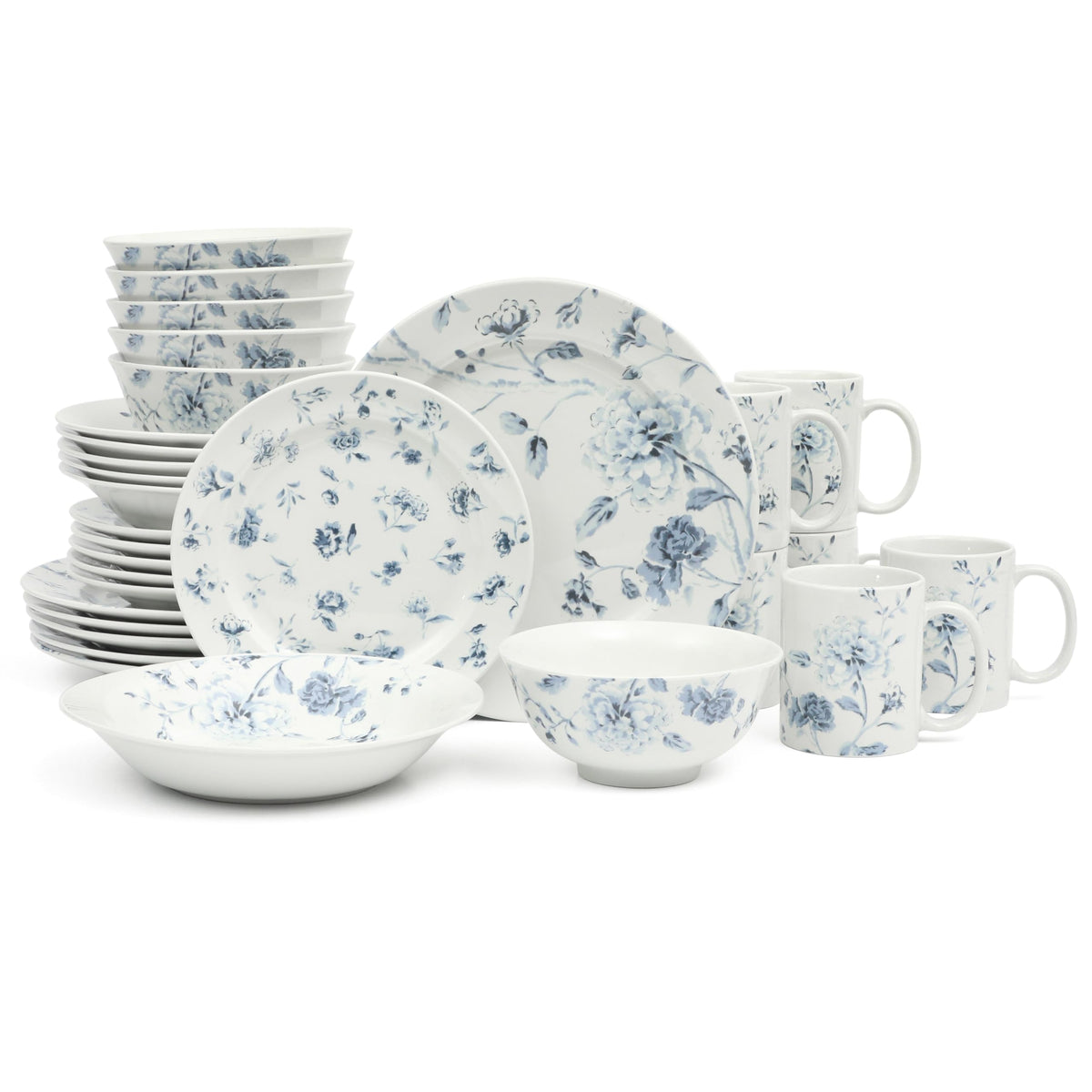 30 Piece Blue Floral Porcelain Dinnerware Set O282