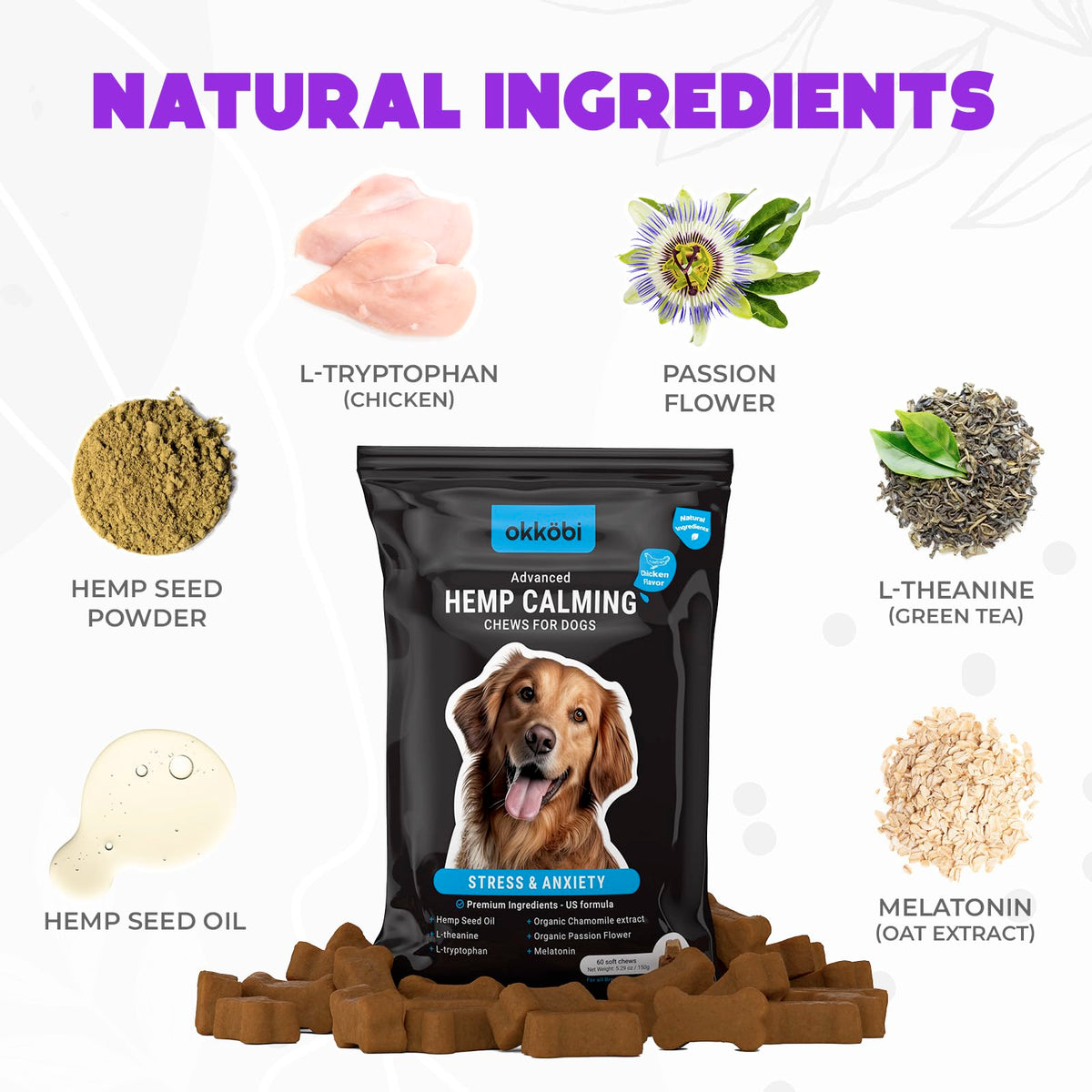 Chicken Flavor 60 Count Calming Chews for Dogs F53805