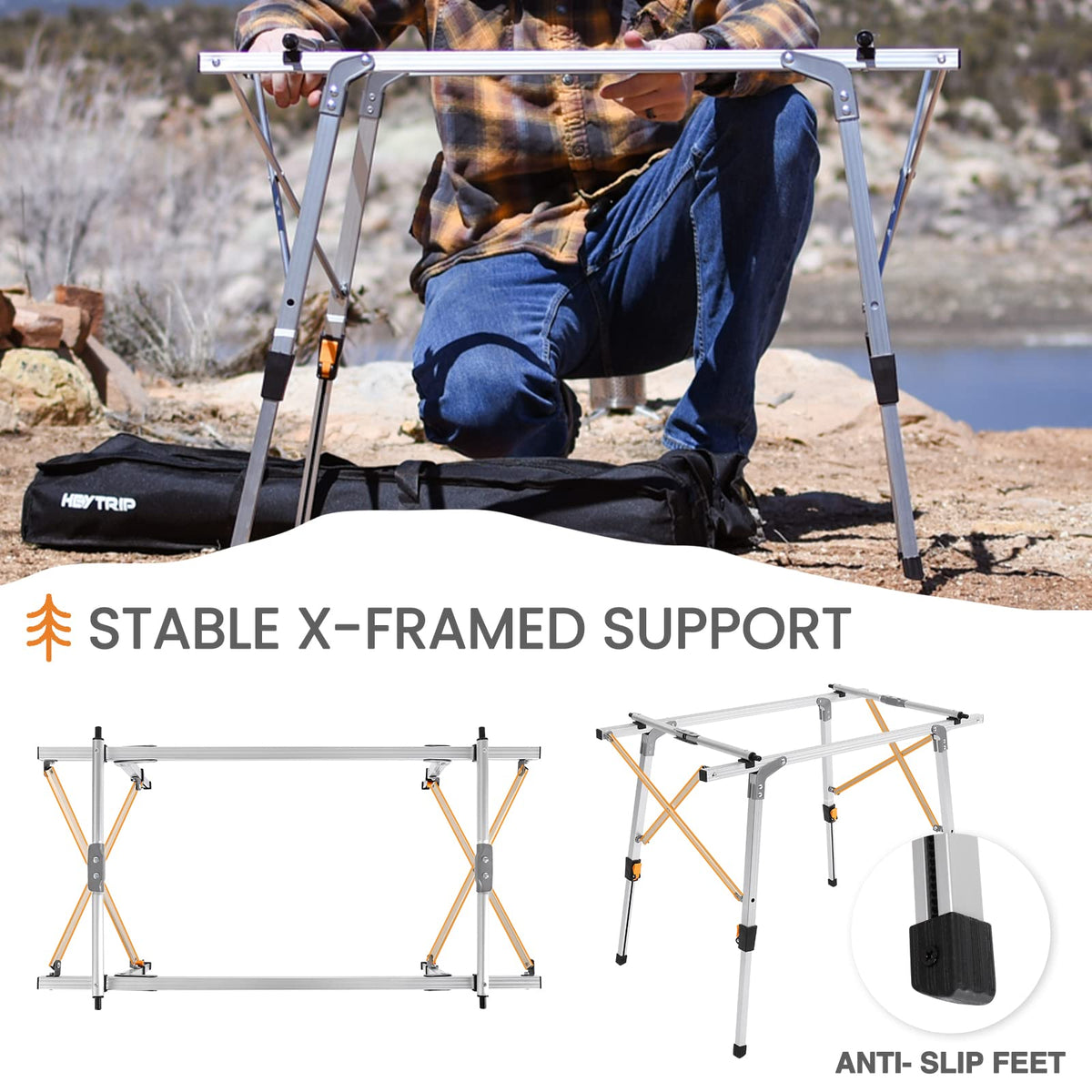 Adjustable Height Folding Camping Table with Storage Z7417