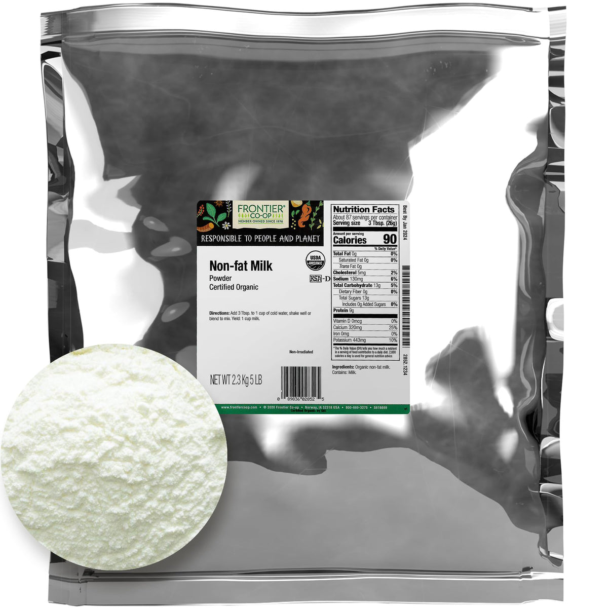 Organic Non-Fat Milk Powder 5lb Bulk Bag O203