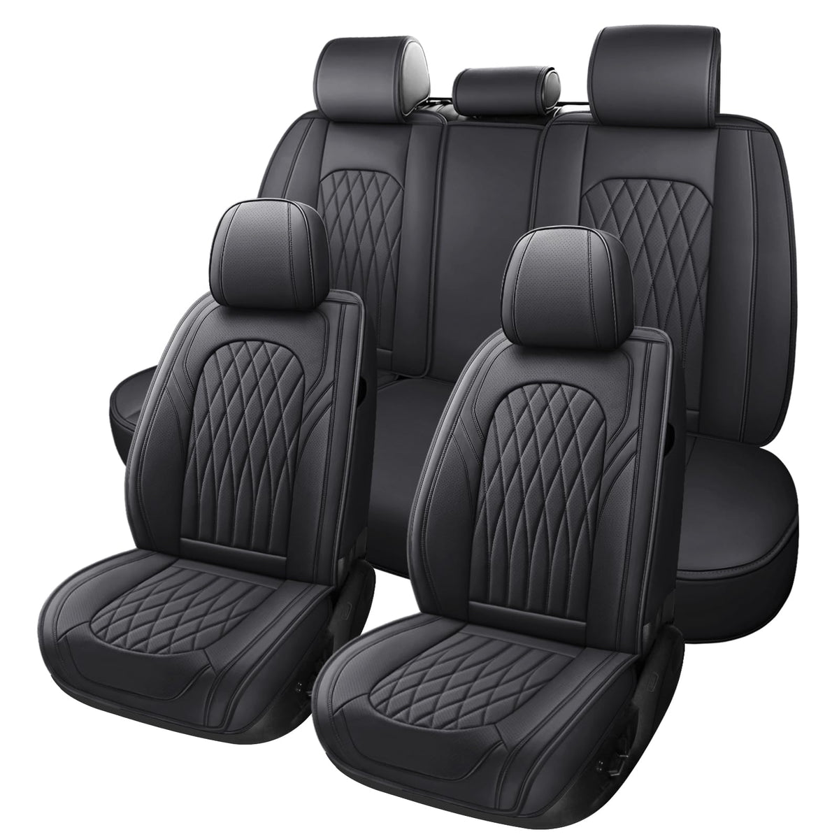 Black Faux Leather Car Seat Cover Full Set R90204