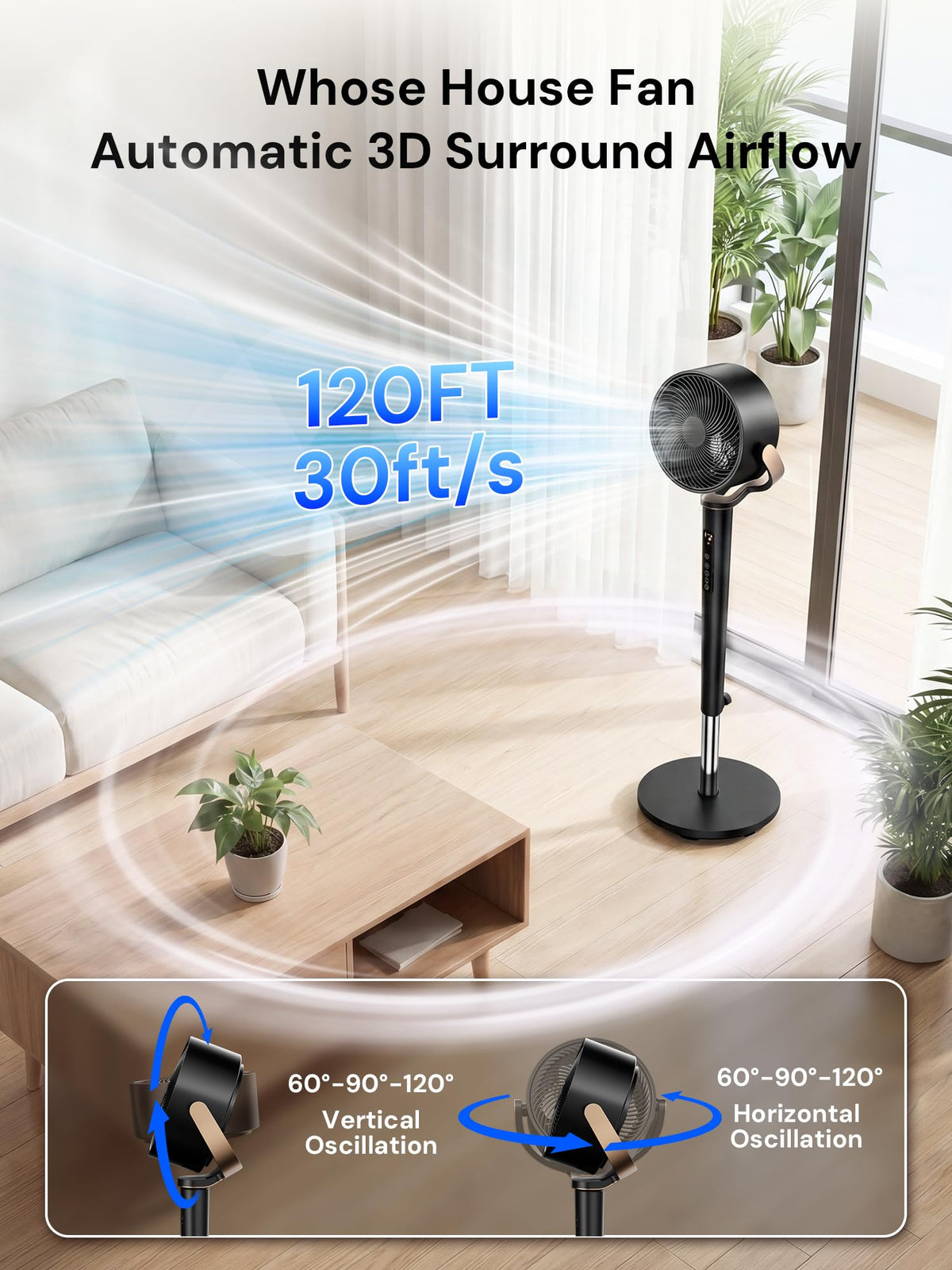 Black Adjustable Pedestal Fan with Oscillation I34314