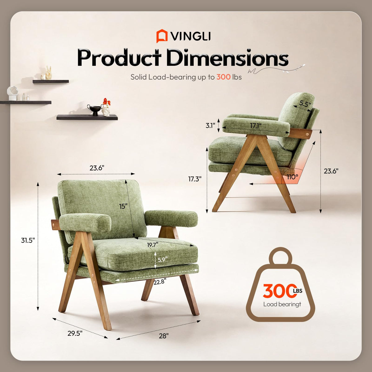 Olive Green Mid-Century Wood Accent Chair Set of 2 Q6134