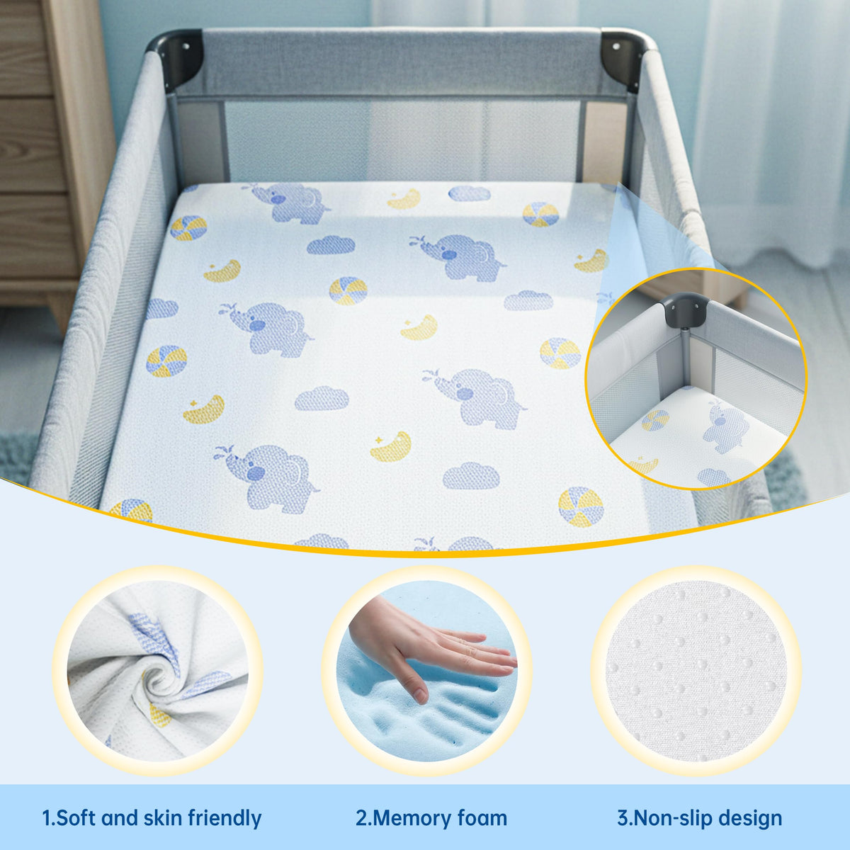 Pack and Play Mattress, 38"x26" Dual Sided Memory Foam J754574