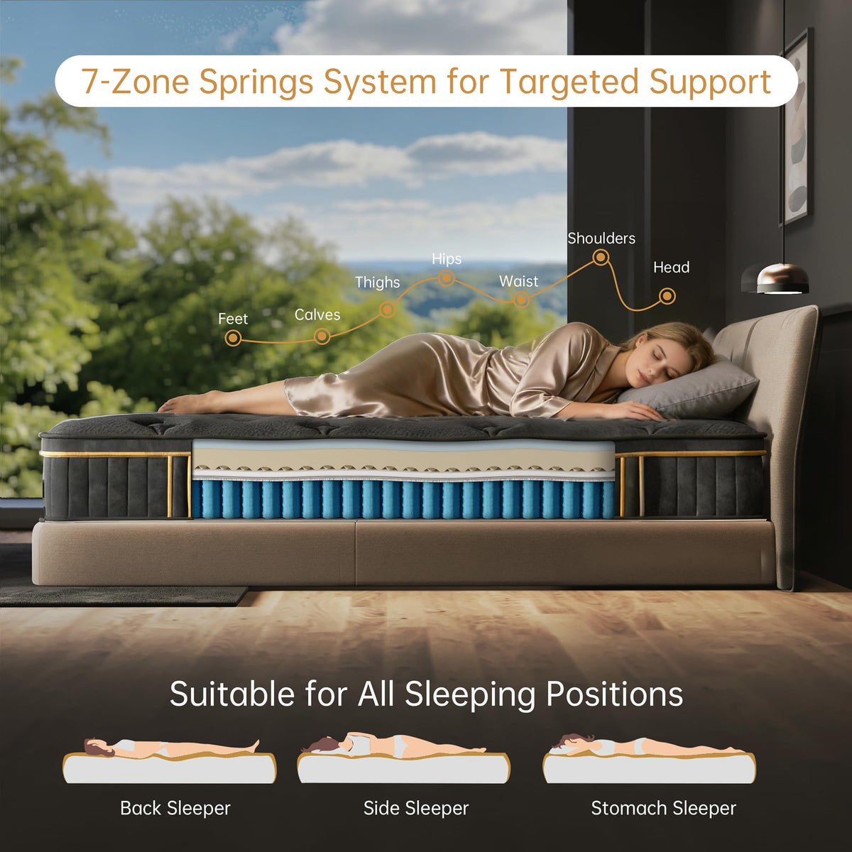 Queen Size 12 Inch Hybrid Memory Foam Pocket Spring Medium Firm Mattress V2712