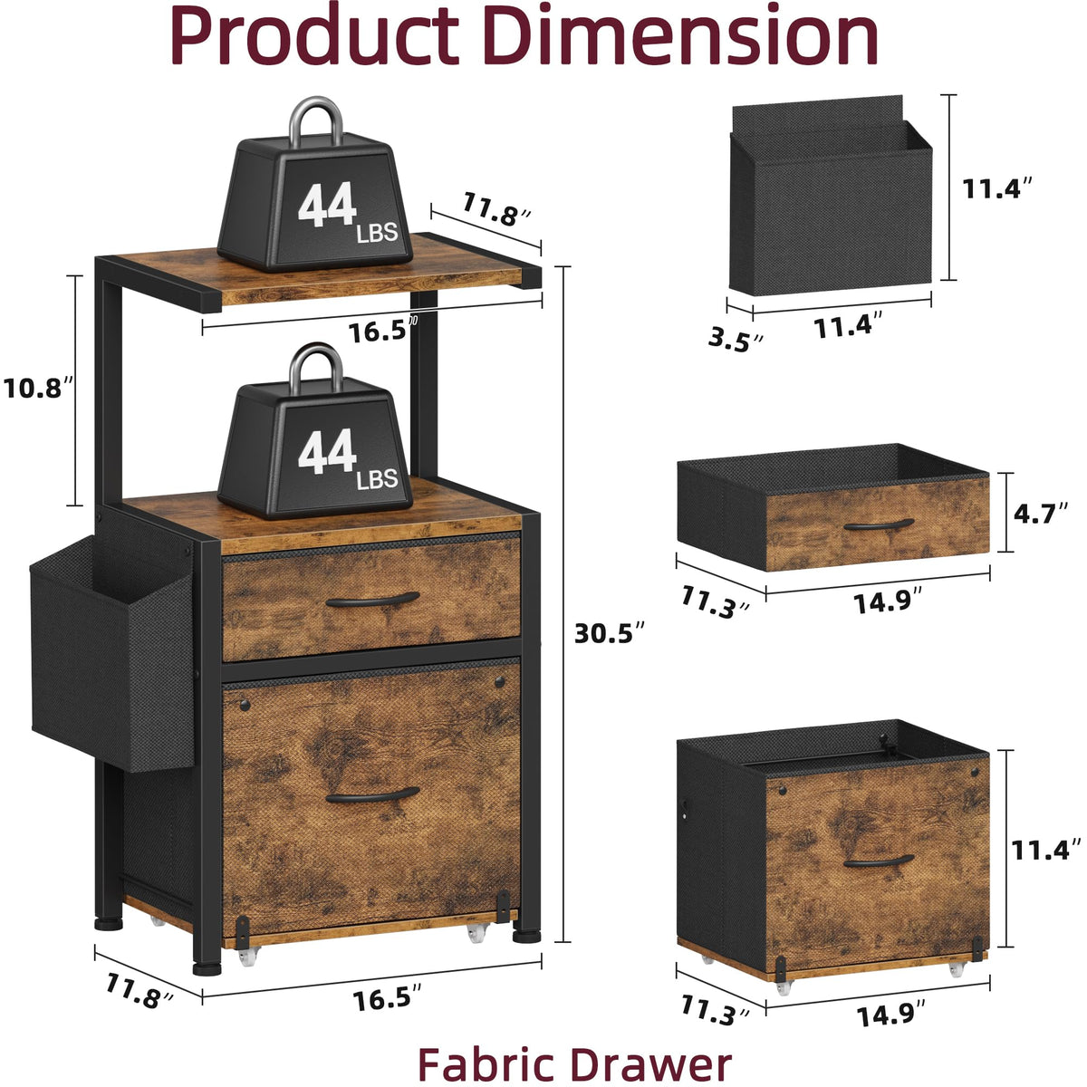 File Cabinet with 2 Fabric Drawers and Printer Stand C8878