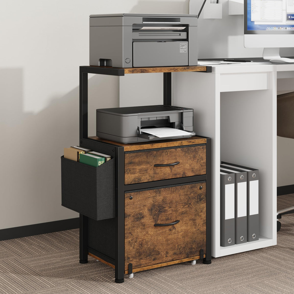 File Cabinet with 2 Fabric Drawers and Printer Stand C8878