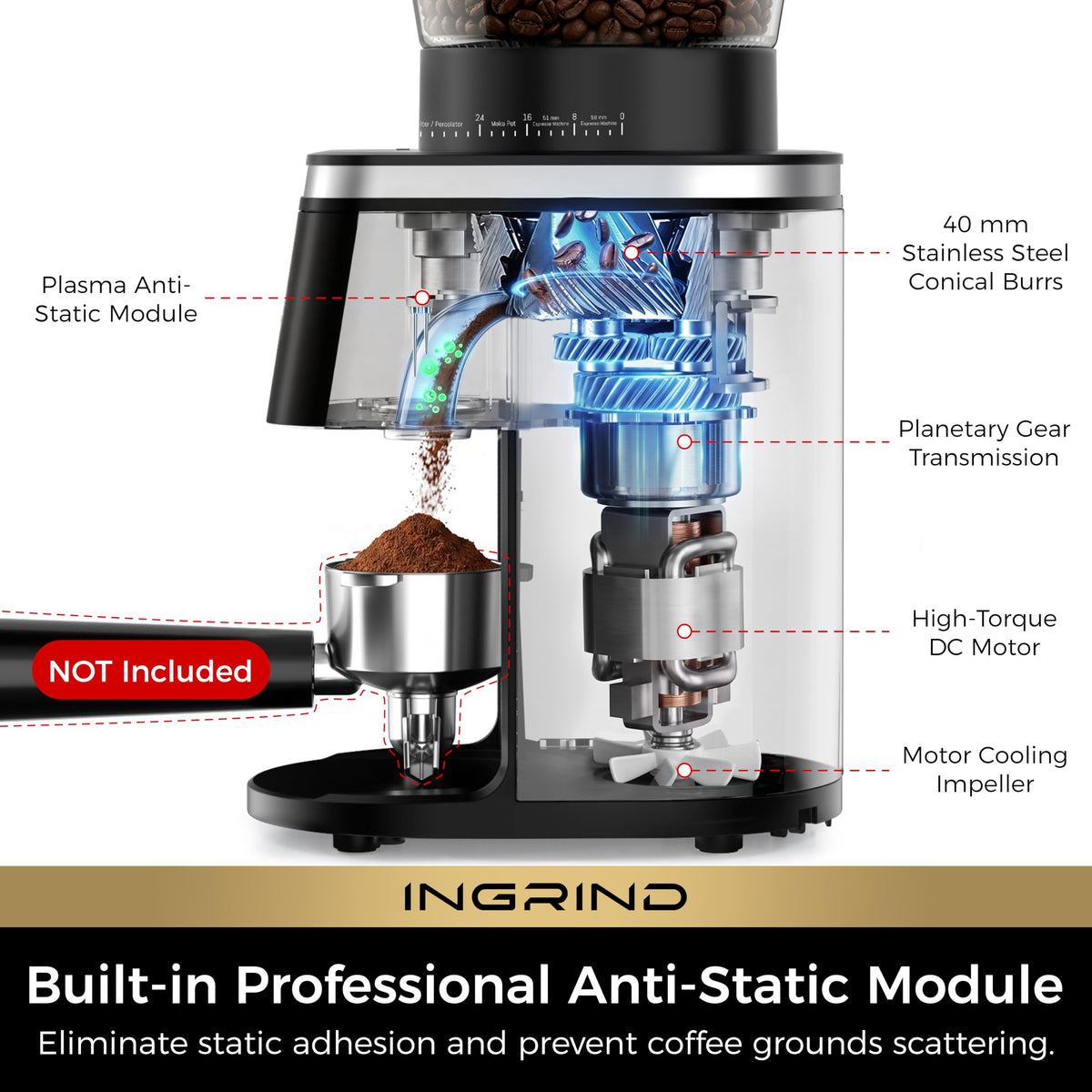 Electric Coffee Grinder with 60 Grind Settings O774053