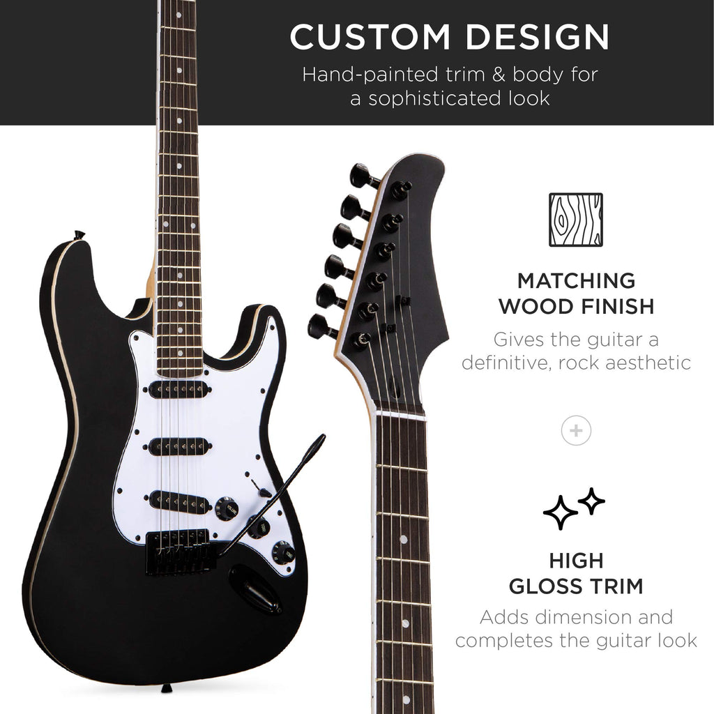 39in Full Size Beginner Electric Guitar Starter Kit with Case, Amp, Strings, Pick - Jet Black D234423