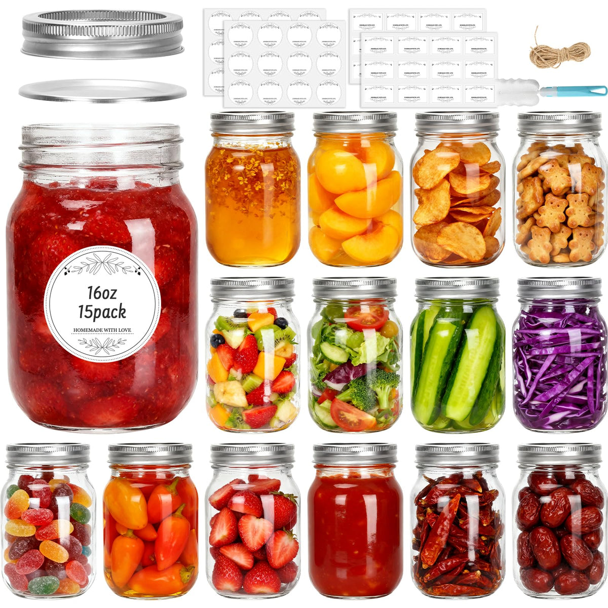 16 oz Glass Mason Jars 15 Pack I8355