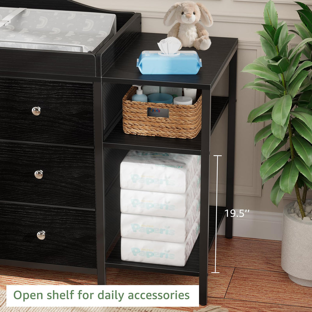 Black 6 Drawer Baby Dresser with Changing Table Top F845273