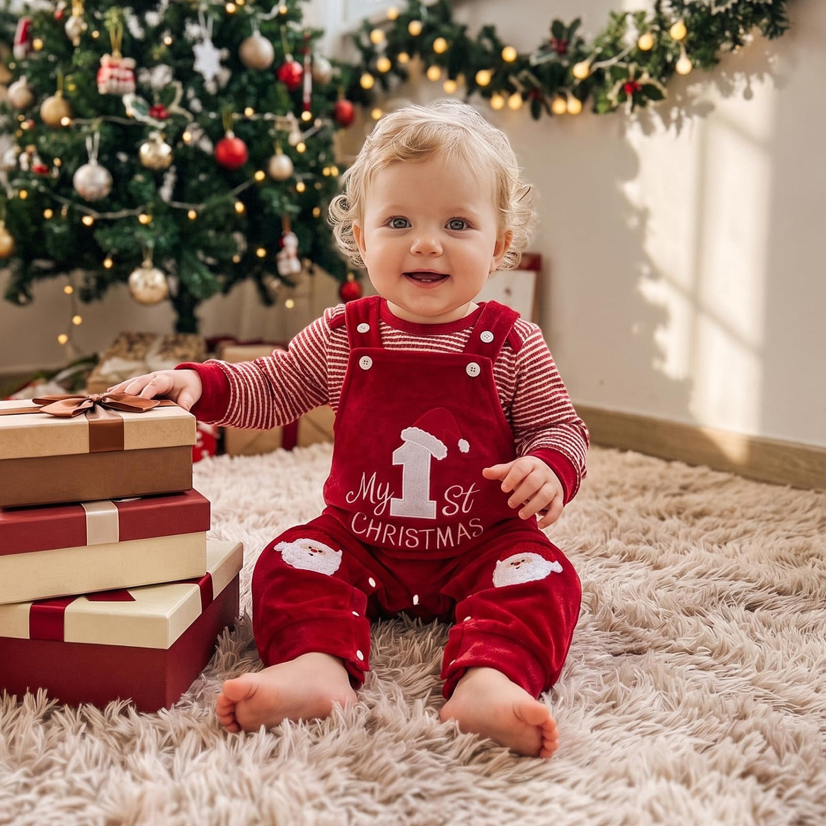 Christmas Baby Boy Outfit Romper Overalls Set A43740
