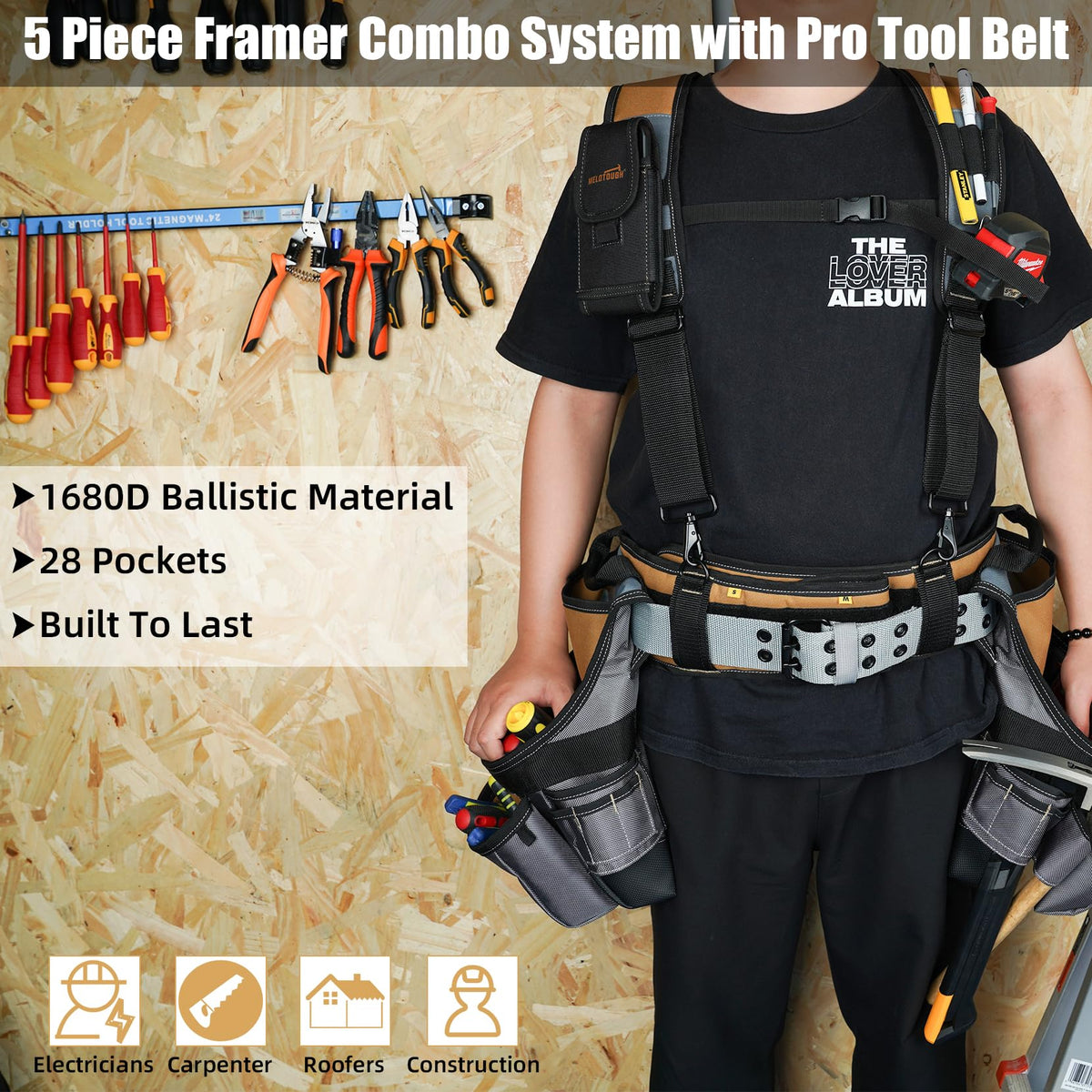 Khaki 28-Pocket Tool Belt and Suspenders I249859