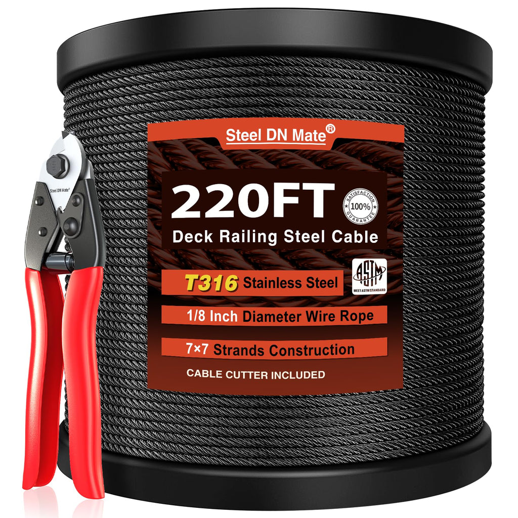 Black Stainless Steel Cable for Railing 220FT 1/8" T316 Wire Rope E20110