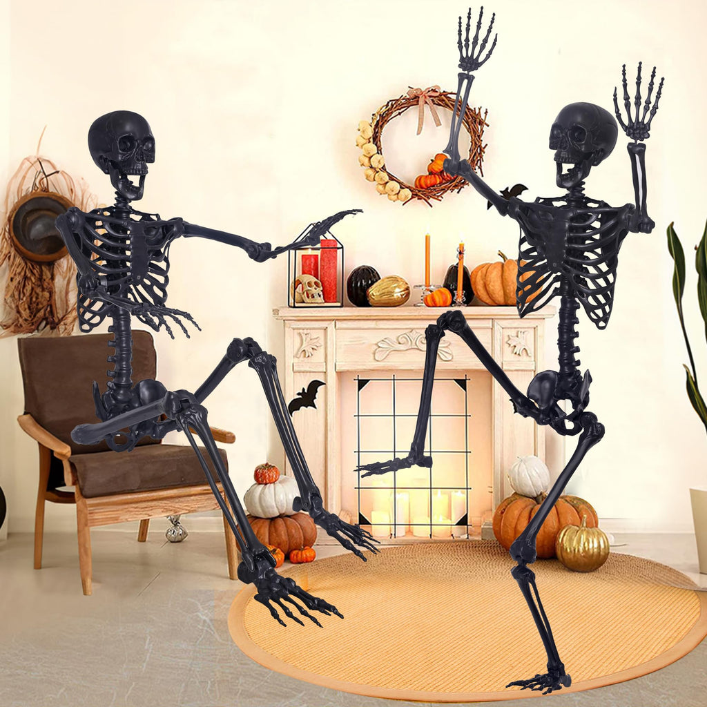 5.4Ft Posable Skeleton with Movable Joints and 2PC Black Feathered Crows S544308