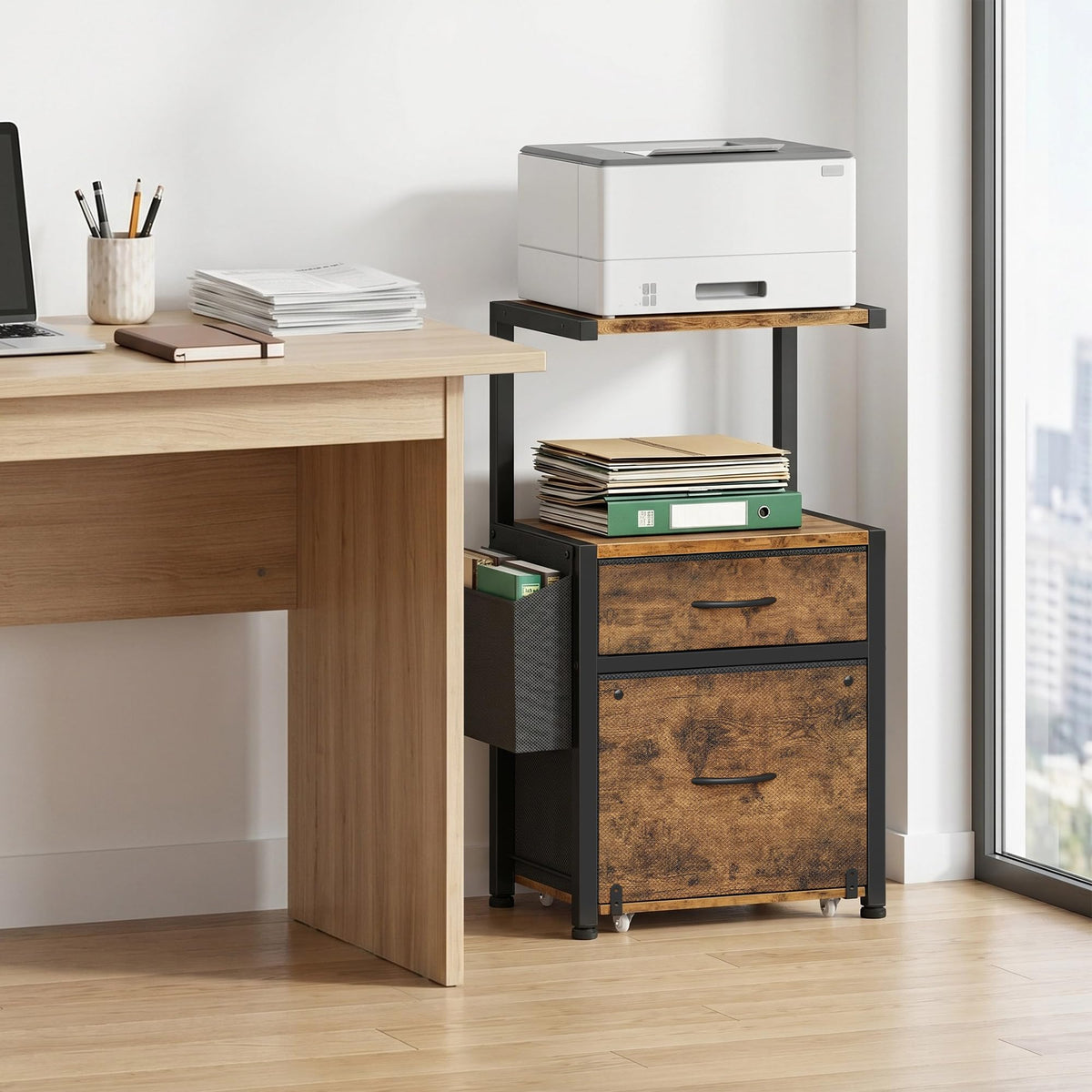 File Cabinet with 2 Fabric Drawers and Printer Stand C8878
