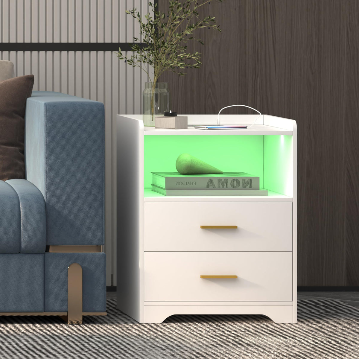 White Nightstand with Charging Station U140985