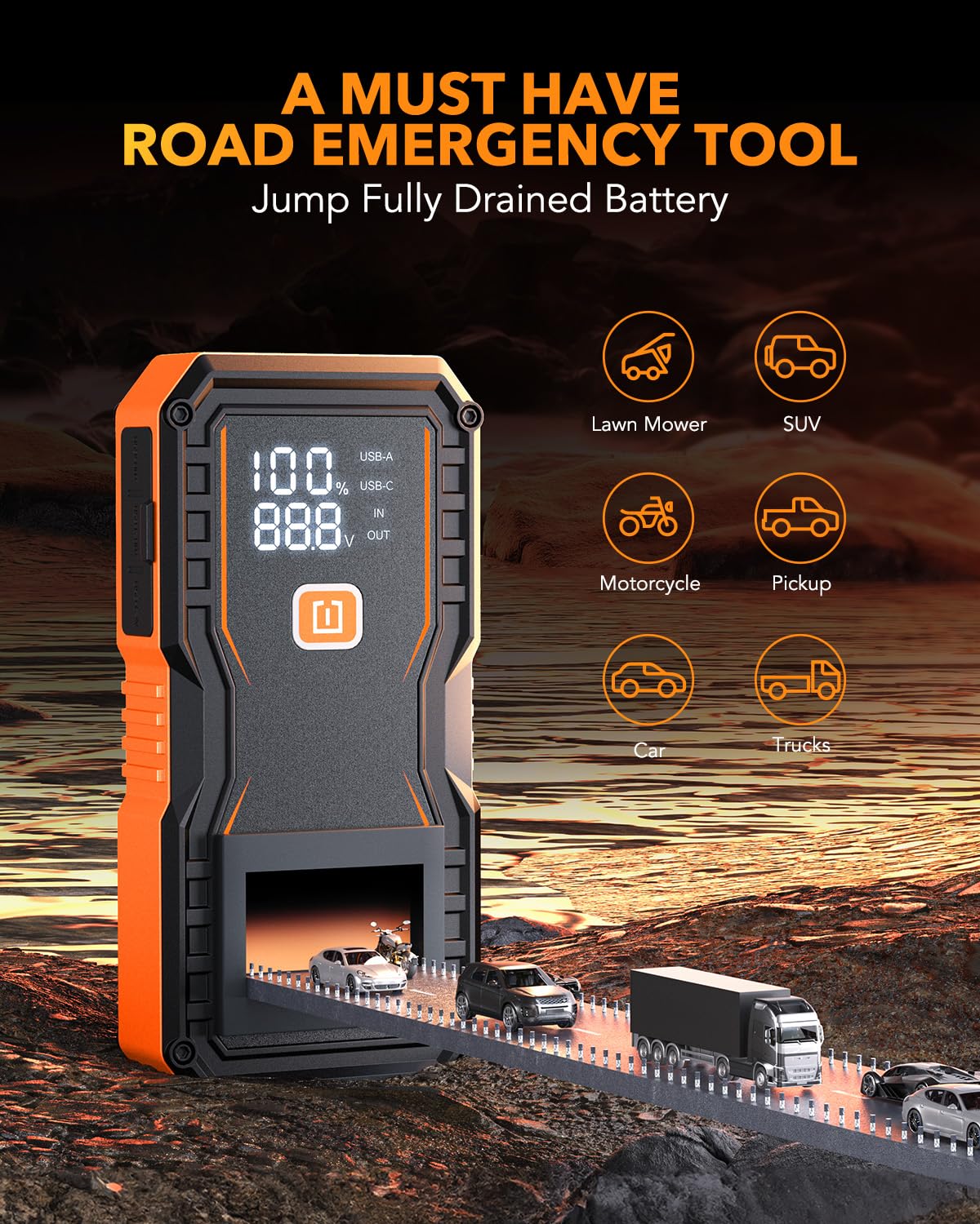 6000A Portable 12V Lithium Jump Starter with Jumper Cables Y38336
