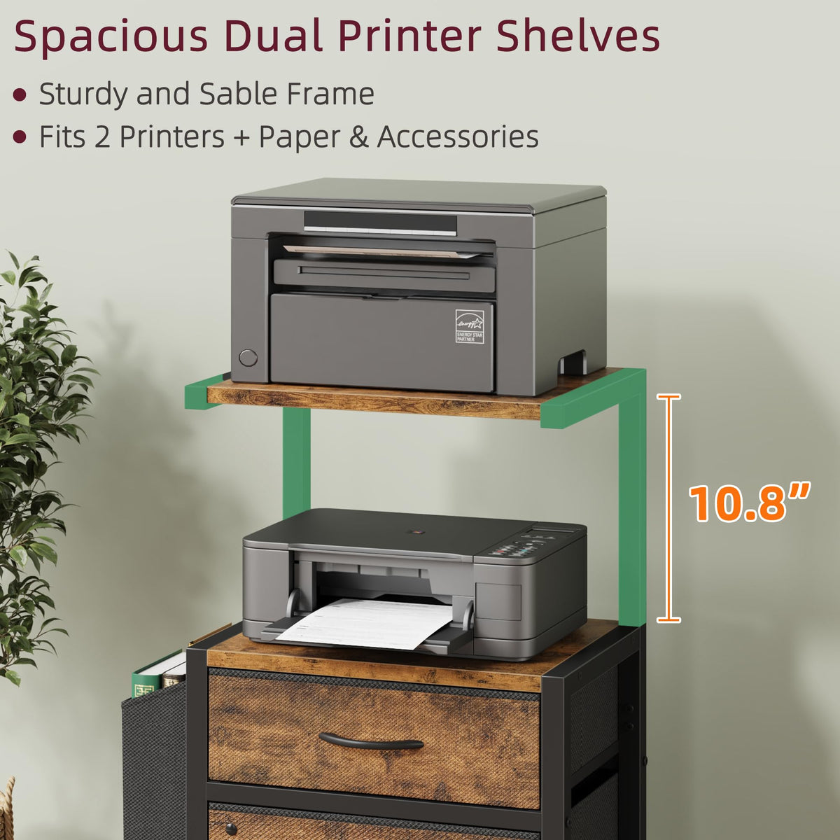 File Cabinet with 2 Fabric Drawers and Printer Stand C8878