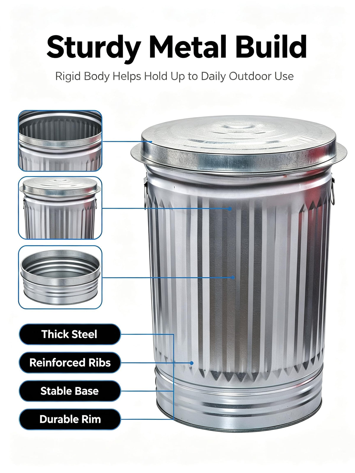 31 Gallon Galvanized Steel Locking Lid Trash Can N895680
