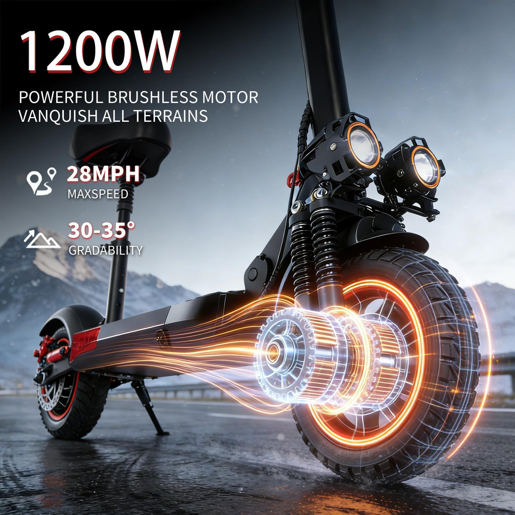 Electric Scooter with Seat, 1200W Motor, 28 MPH, 40 Miles Range, 48V 21AH Battery, 11" Off-Road Tire, Folding S812