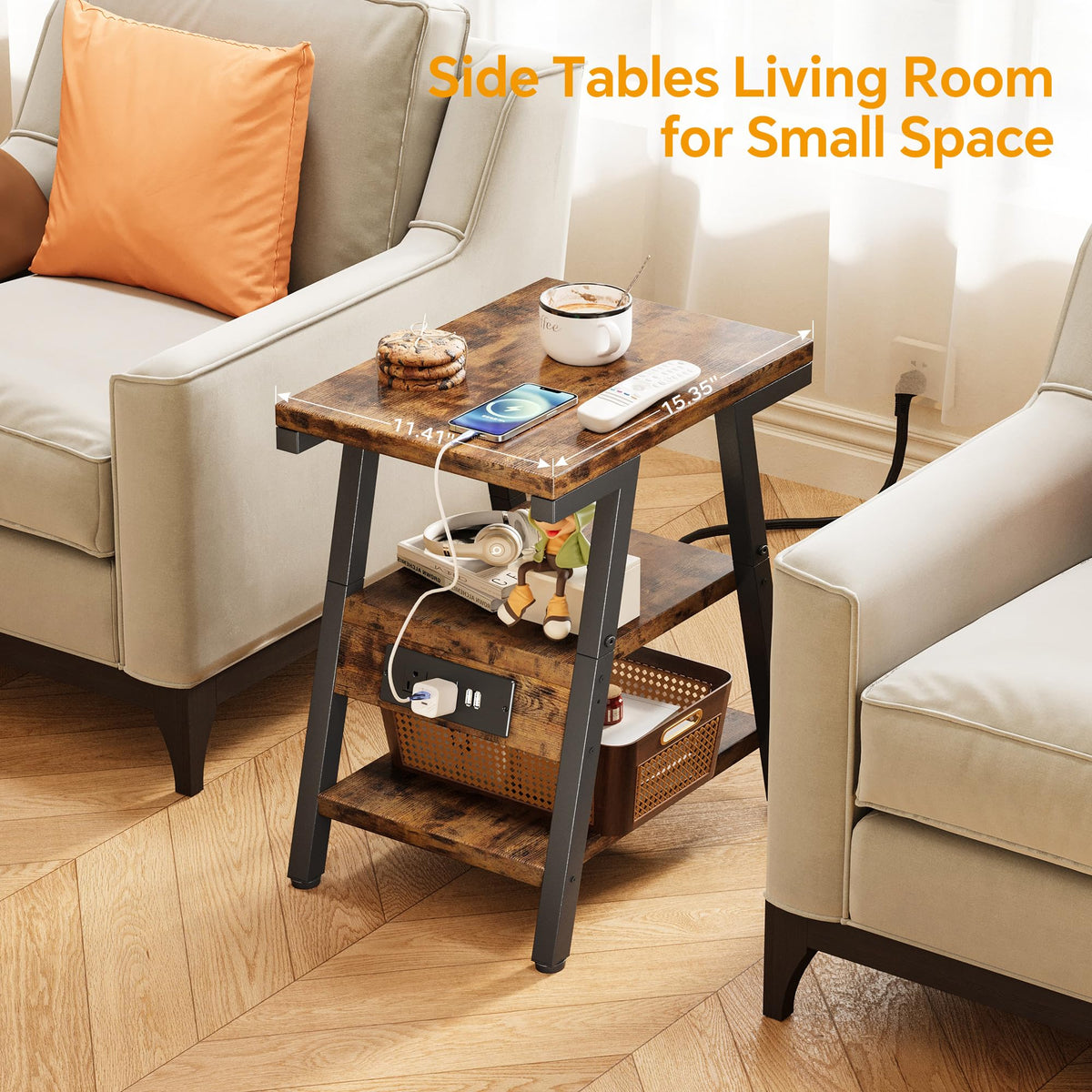 3-Tier Side Table with Charging Station E8785
