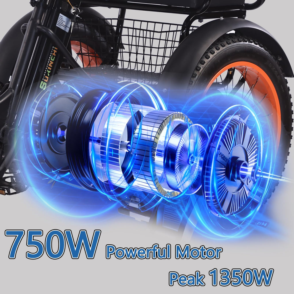 20"x4.0" Fat Tire 750W Folding Electric Tricycle 48V 15Ah Aluminum 7-Speed E5252