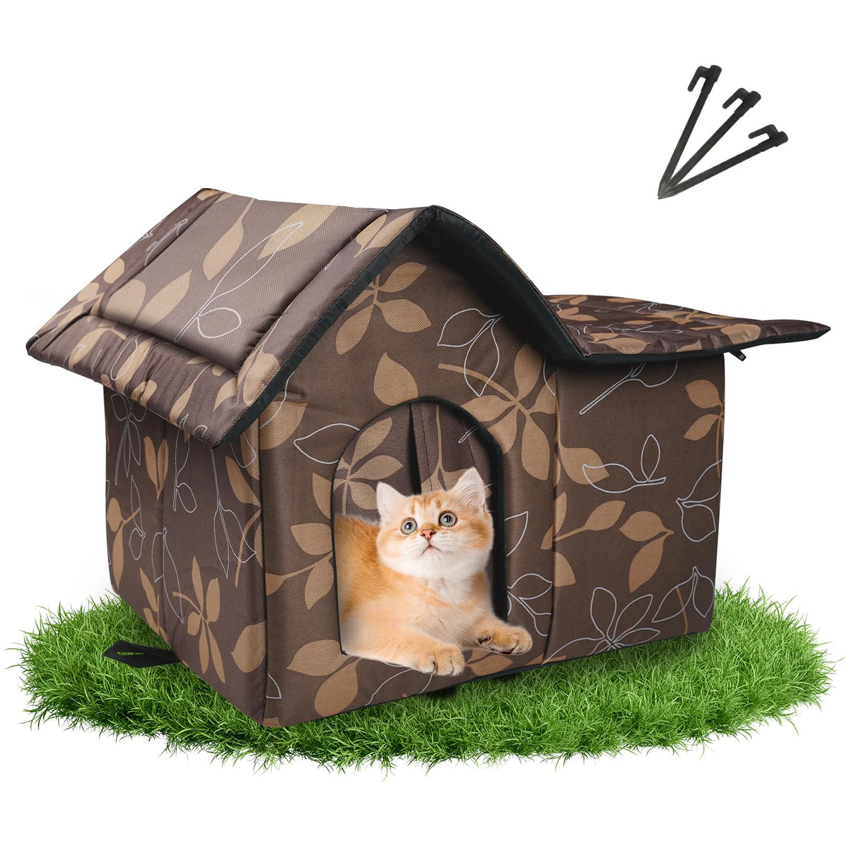 Weatherproof Collapsible Outdoor Cat House with Mat T361