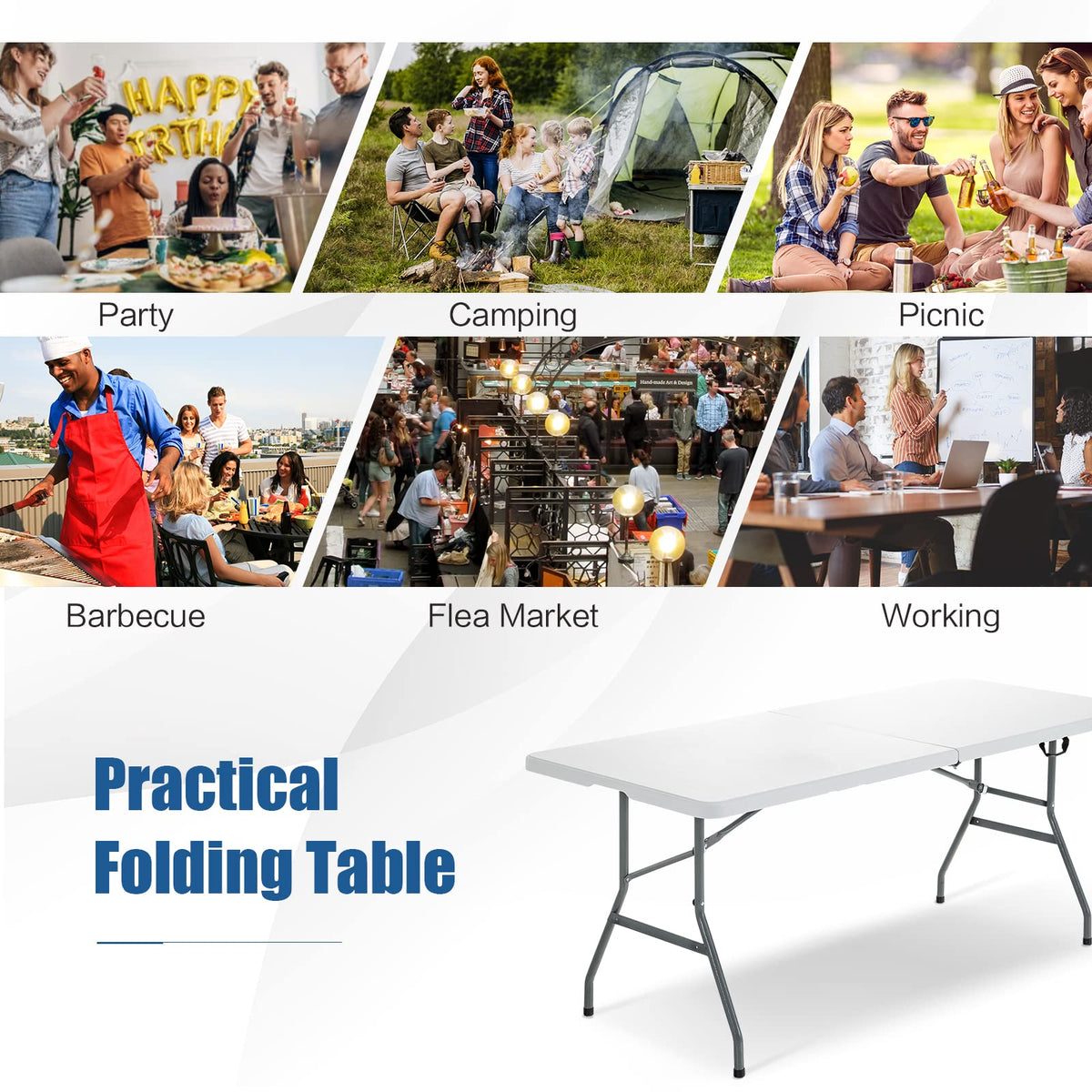 6FT Portable Folding Picnic Table with Handle S430