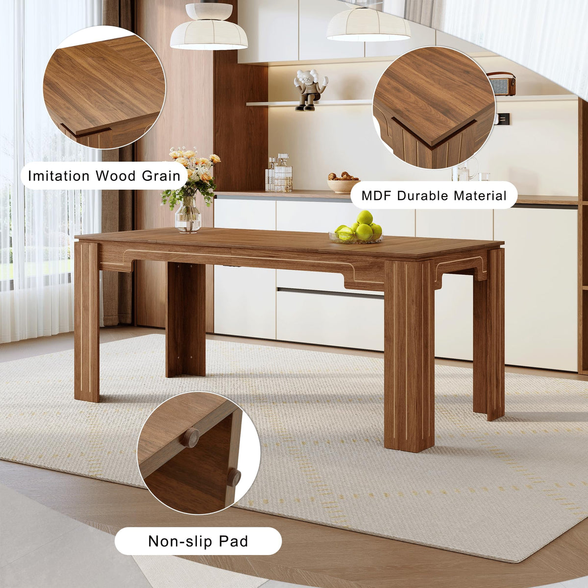 Walnut 9 Piece Dining Table Set with 8 Black Upholstered Chairs V73626